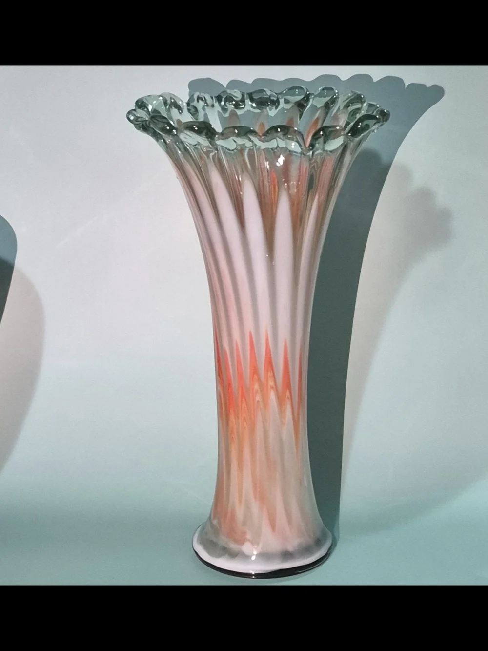 Orange White Glass Vase Swung Art Glass